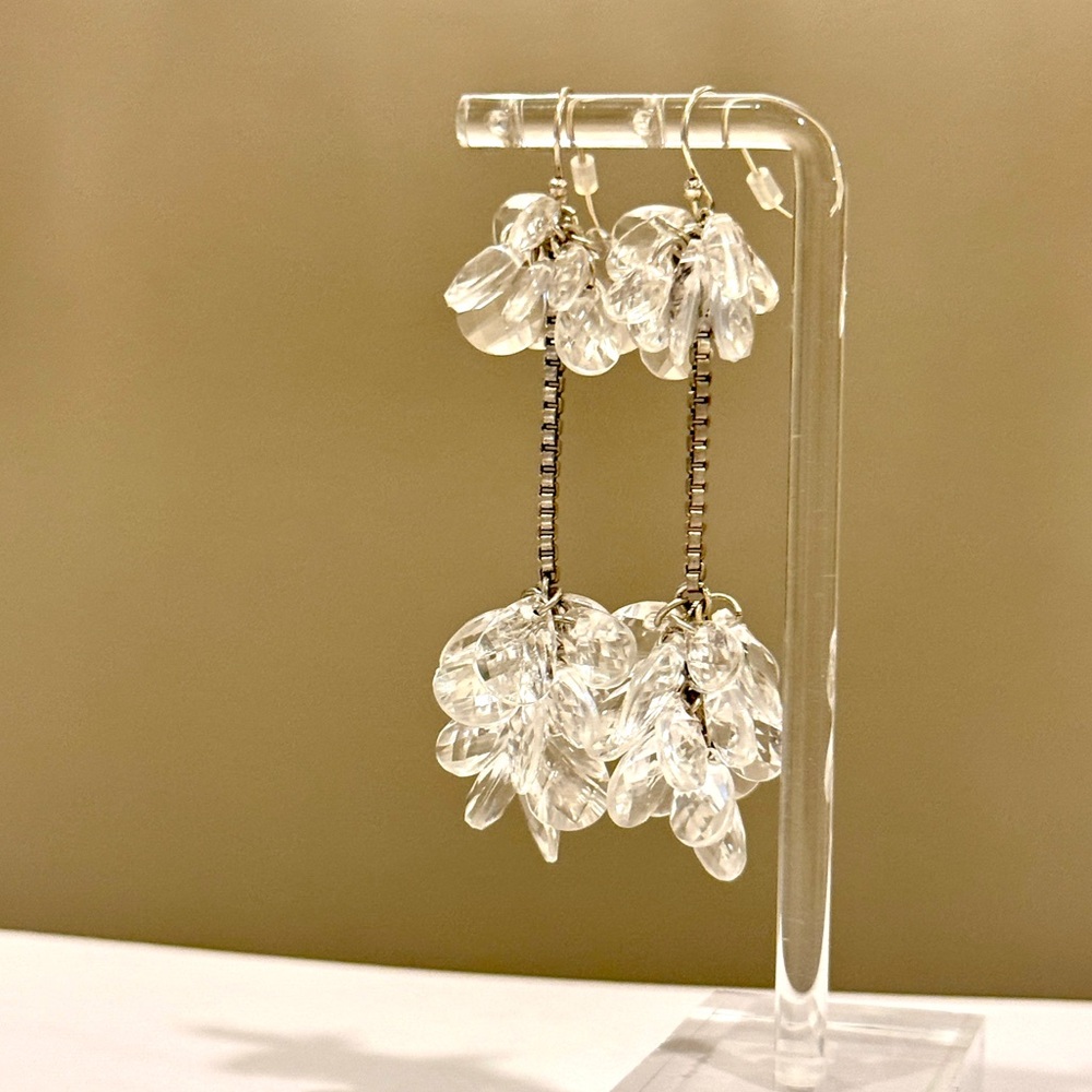 Neiman Marcus Clear Crystal Cluster Drop Earrings